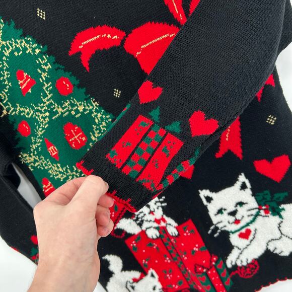 VTG 90s Women's Black Nutcracker Cat Presents Knitted Ugly Christmas Sweater~ M - Picture 6 of 9